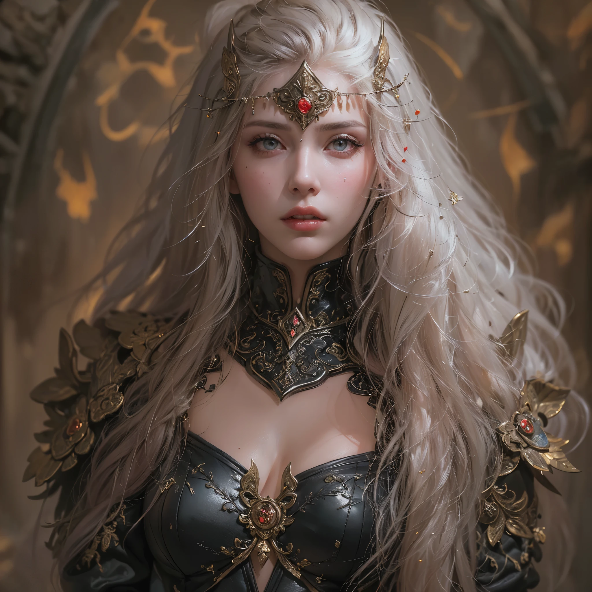 A woman with long blonde hair wearing a black dress and a crown - SeaArt AI