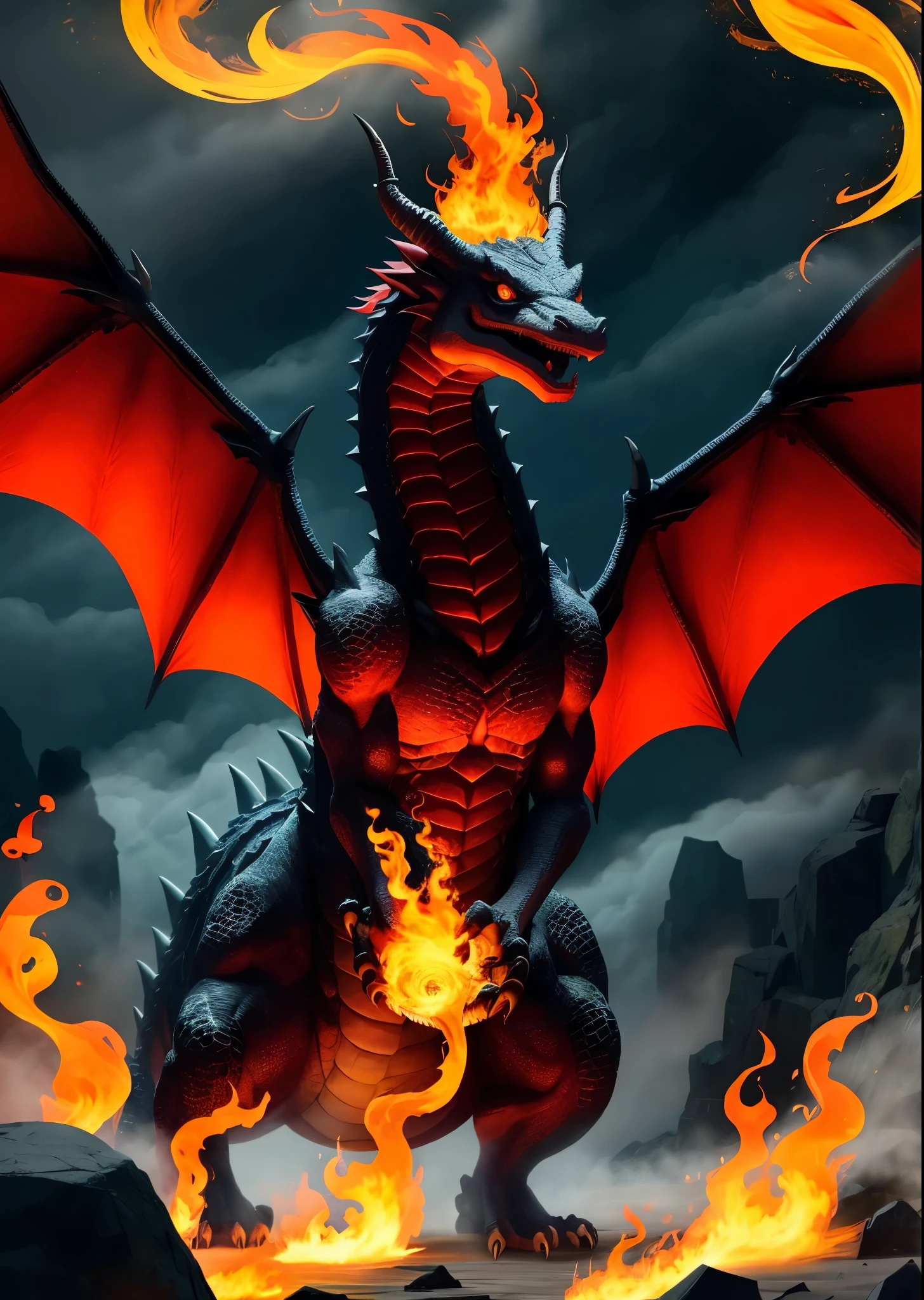 there is a statue of a dragon with flames on it, fire flaming dragon serpent, dragon made out of molten lava, fire dragon, dragon breathing fire, dragon in the background, dragon blowing fire above, fire breathing dragon, “fire breathing dragon, the devil in hell as a dragon, ''dragon breathing fire, firebreathing dragon, dragon head, portrait of a dragon