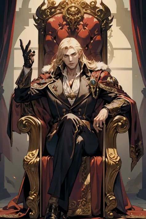 castlevania shadow lord handsome lord muscular dracula chatting in throne room with male advisors around him surreal ultra detai...