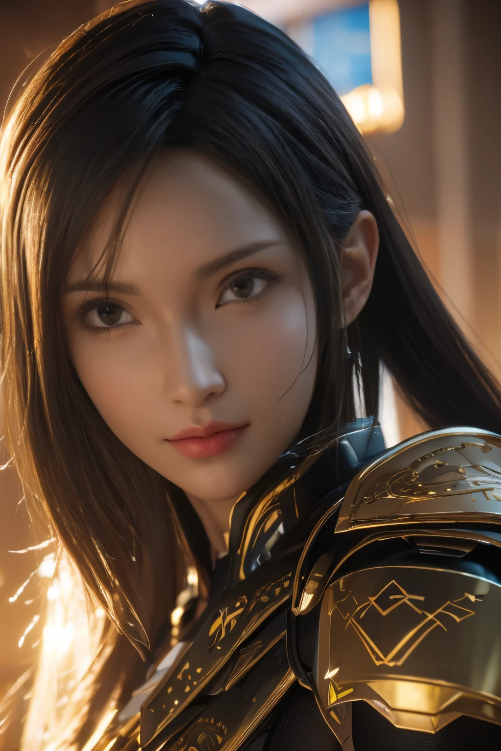 Game art，The best picture quality，Highest resolution，8K，(A bust photograph)，(Portrait:1.5)，(Head close-up)，(Rule of thirds)，Unreal Engine 5 rendering works， (The Girl of the Future)，(Female Warrior)， 
20岁少女，An eye rich in detail，(Big breasts)，优雅高贵，冷漠，勇敢的，
(Future style combat suit combining the characteristics of ancient armor，Ancient runes of light，Combat accessories with rich details，Metallic luster，Future Armor)，Future police officer，赛博朋克人物，

拍照姿势，简单背景，Movie lights，Ray tracing，Game CG，((3D Unreal Engine))，oc渲染反射纹