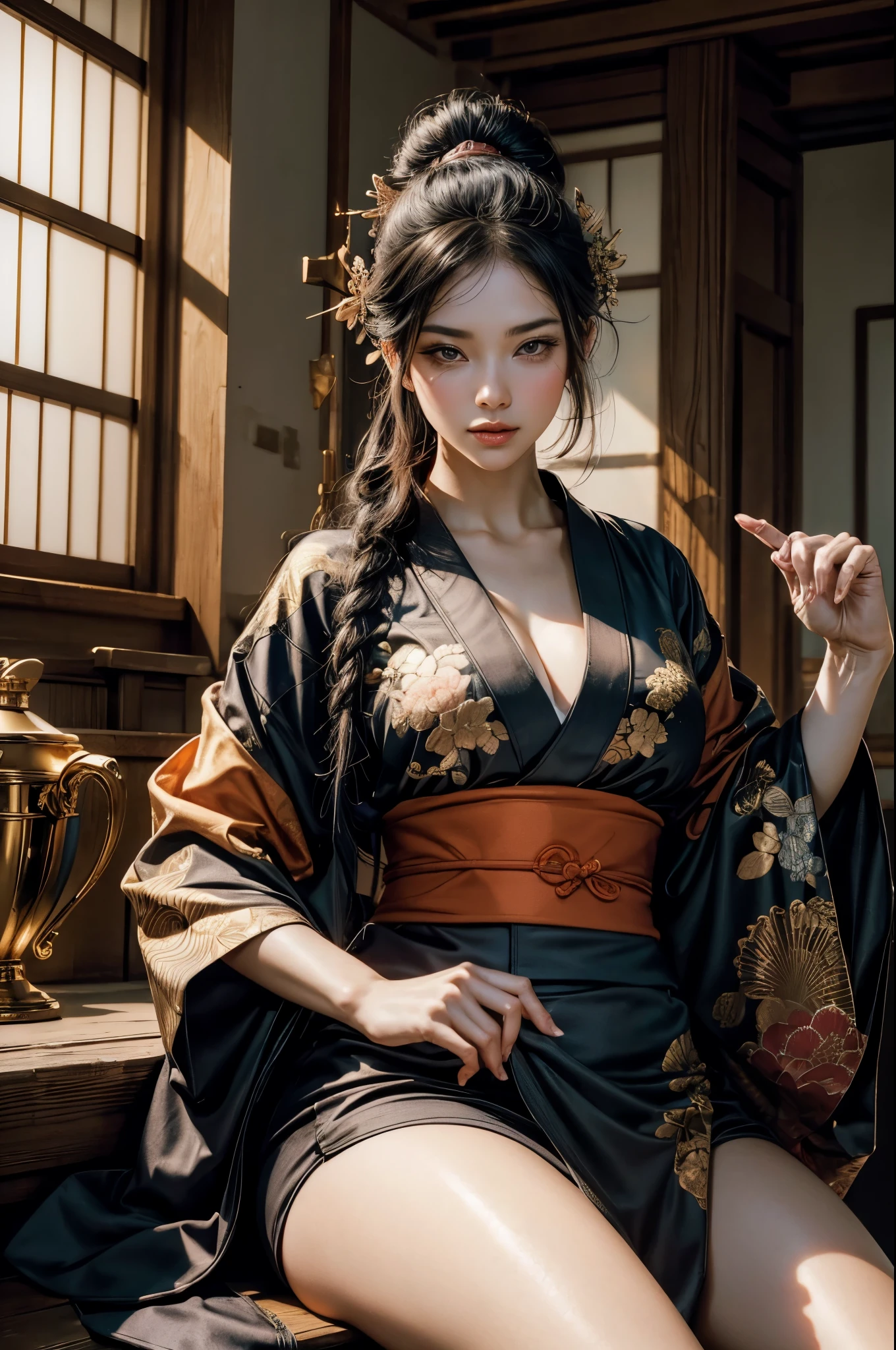 Attends, guerrier sexy, joli visage, délicieuse compagnie, Figure séduisante, Porter un kimono ouvert sexy. L&#39;œuvre d&#39;art est créée dans un médium rappelant les peintures à l&#39;encre japonaises......, 具有大胆的笔触和Palette de couleurs monochromes. artiste&#39;Une technique magistrale révèle l&#39;intensité et la puissance de l&#39;image&#39;sentiment de présence，Avec la plus haute qualité, Capturez parfaitement chaque détail avec une ultra haute résolution. Les textures et les motifs complexes des kimonos sont rendus avec une extrême précision. L&#39;éclairage est soigneusement conçu，Améliorer le drame, Présente des ombres profondes et des reflets subtils. général, L’œuvre respire l’élégance et la puissance, Combinant l&#39;esthétique japonaise traditionnelle avec une touche moderne. Palette de couleurs monochromes, Combiner les détails, Créez des expériences captivantes et immersives pour votre public.