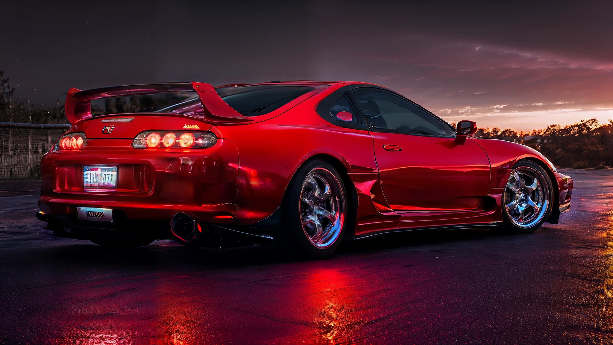 red sports car driving on a wet road with smoke coming out of it, honda nsx, automotive photography, vehicle photography, motorsports photography, portrait shot, best on adobe stock, red and cinematic lighting, full view of a sport car, mclaren, auto photography, hyper real render, artistic render, desktop background, cinematic front shot, high quality wallpaper