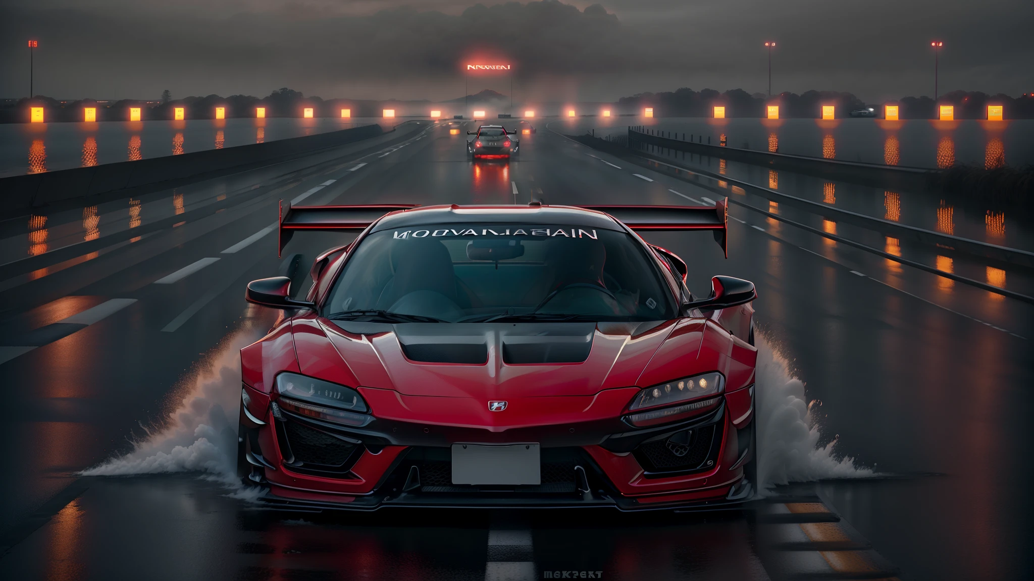 red sports car driving on a wet road with smoke coming out of it, honda nsx, automotive photography, vehicle photography, motorsports photography, portrait shot, best on adobe stock, red and cinematic lighting, full view of a sport car, mclaren, auto photography, hyper real render, artistic render, desktop background, cinematic front shot, high quality wallpaper