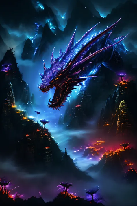 Chinese dragon, majestic noite, escalas detalhadas, olhos brilhantes, nuvens rodopiantes, powerful presence, mystical aura, myst...