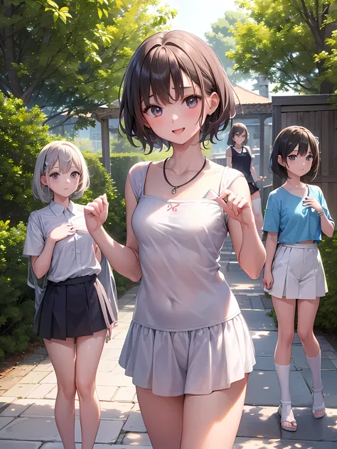 ((highest quality)), ((masterpiece)),(Noble),  (Cute baby girl), (3 girls:1.8), cute three girls are posing for a camera outdoor...