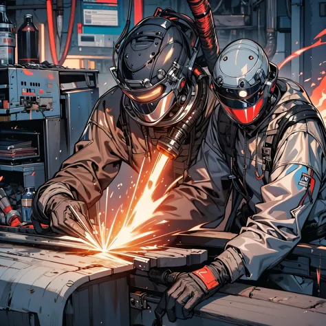 Welder covering the welding surface with a tig welding torch