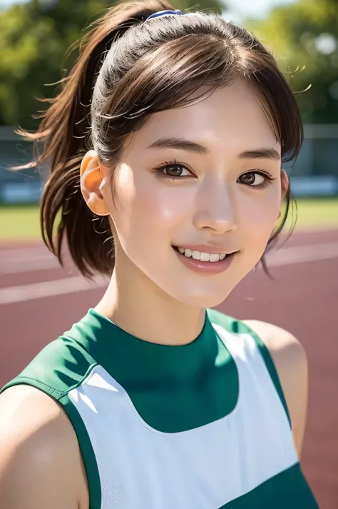 one girl, (a beauty girl, delicate girl:1.3), (16 years old, gal:1.3), (green sports wear:1.2), very fine eye definition, (symme...