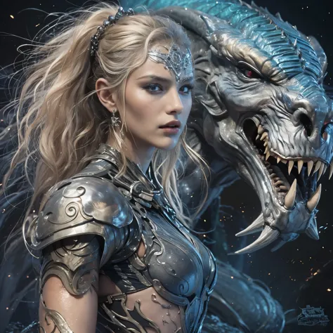 1 female alien, The predator, warrior, (extremely beautiful:1.2), (intense gaze:1.4), (predator:1.1), long dark claws, NSFW,  ni...