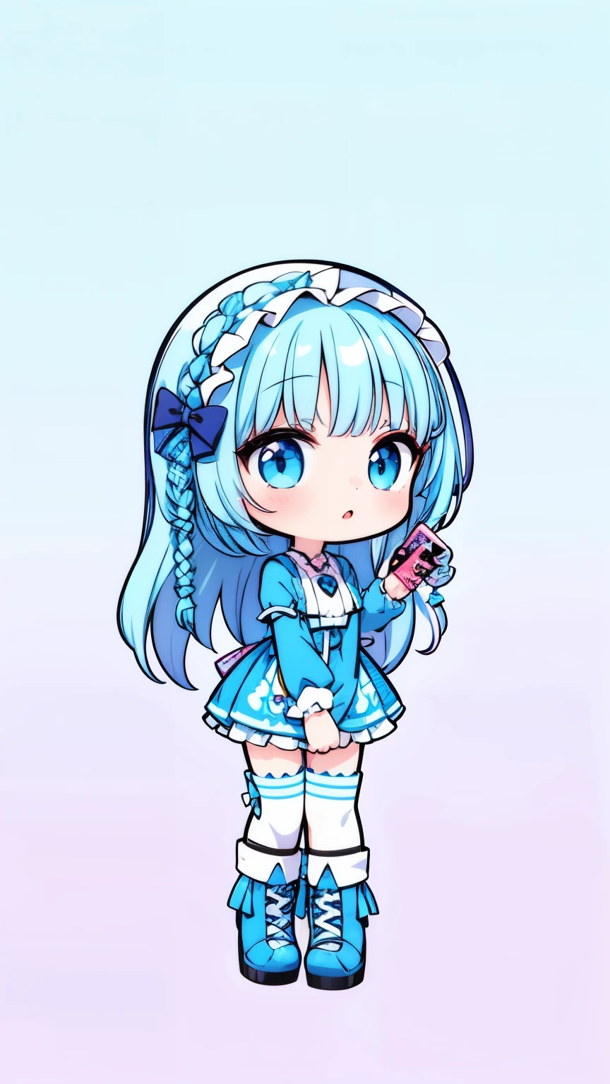 A cartoon girl with blue hair and a blue dress holding a cell phone -  SeaArt AI