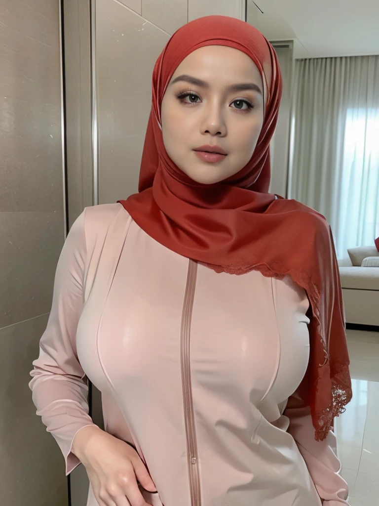 Muslim woman in a pink dress and hijab posing for a picture - SeaArt AI