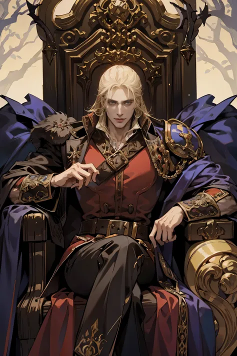 castlevania shadow lord handsome lord muscular dracula chatting in throne room with male advisors around him surreal ultra detai...