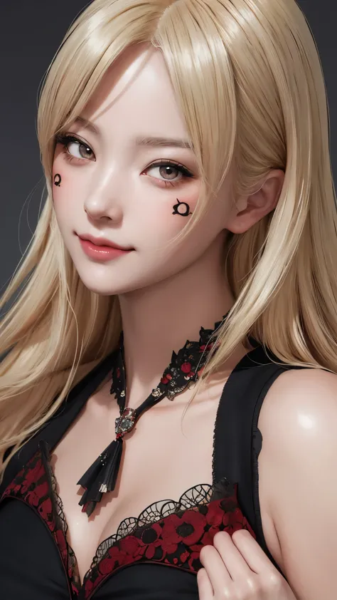 blond haired woman with sunglasses and a red and black dress, dramatic smile pose intricate, detailed portrait of anime girl, artwork in the style of guweiz, stunning digital illustration, high quality portrait, detailed digital anime art, highly detailed ...