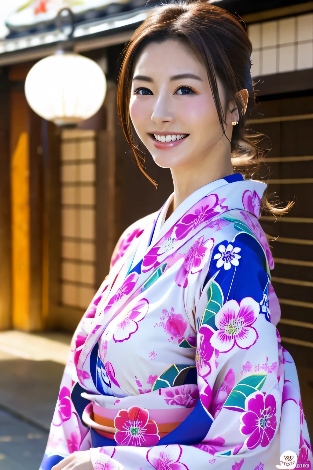 white kimono、pink Japanese pattern、(Furisode:1.5)、or、(top grade)、1 female、Full body Esbian、black haired、tie your hair back、(realistic:1.7)、((best image quality))、absurd、(ultra high resolution)、(Photoreal:1.6)、Photoreal、octane rendering、(超realistic:1.2)、(realistic face:1.2)、(8k)、(4k)、(masterpiece)、(realistic skin texture)、(enlightenment、movie lighting、wall-)、(beautiful eyes:1.2)、((((perfect face))))、( Are standing)、shrine、torii、(January)、detailed cute face、true beauty、laughter、