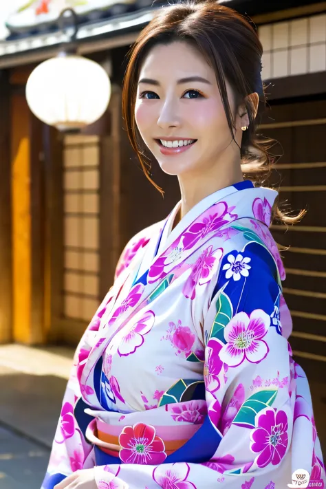 white kimono、pink japanese pattern、(furisode:1.5)、or、(top grade)、1 female、full body esbian、black haired、tie your hair back、(real...