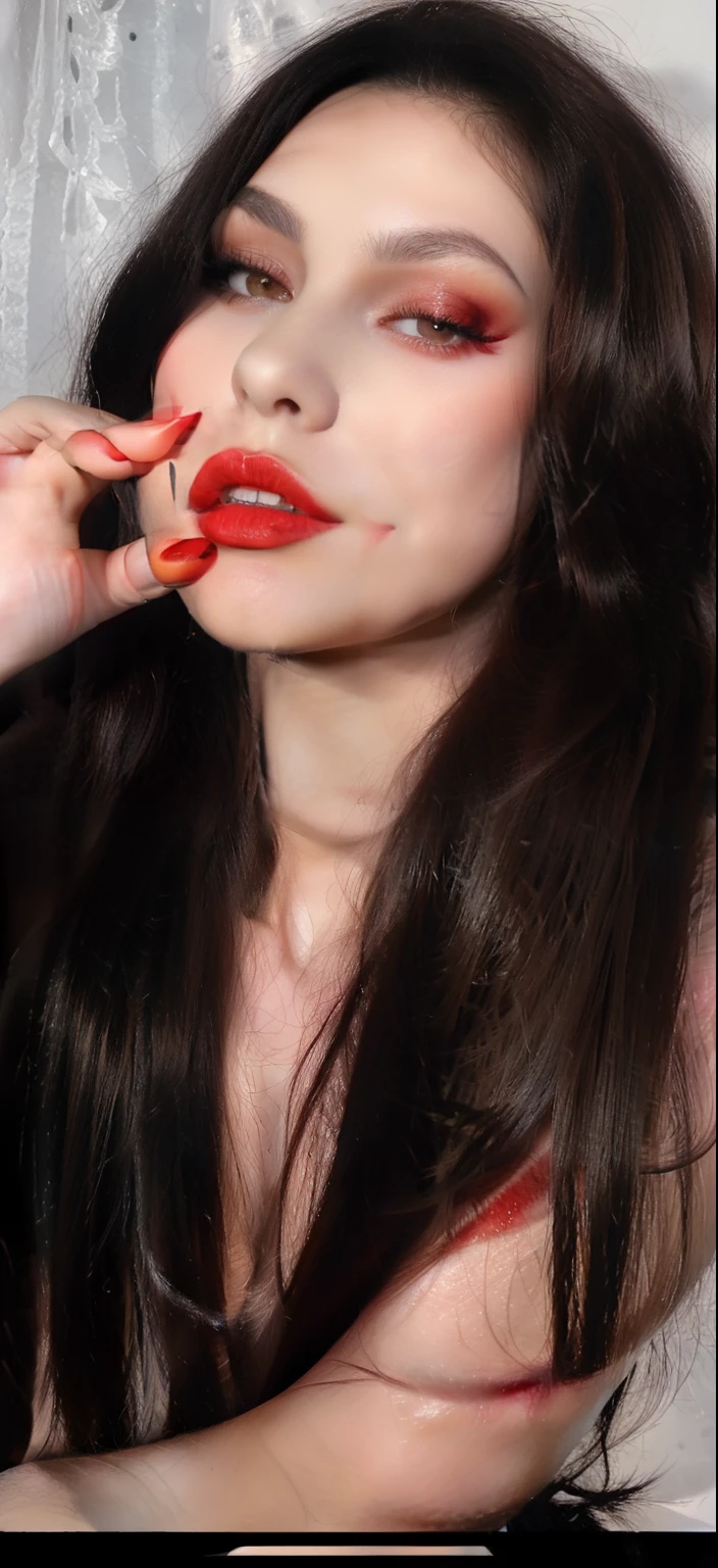 A close up of a woman with long hair and red lipstick - SeaArt AI