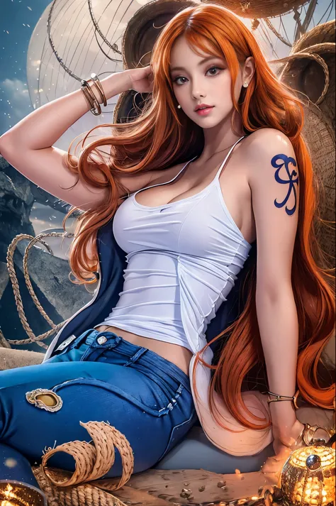 (((masterpiece+highest quality+High resolution+super detailed))), we\(one piece\), long silky orange hair, high nose, clear eyes...