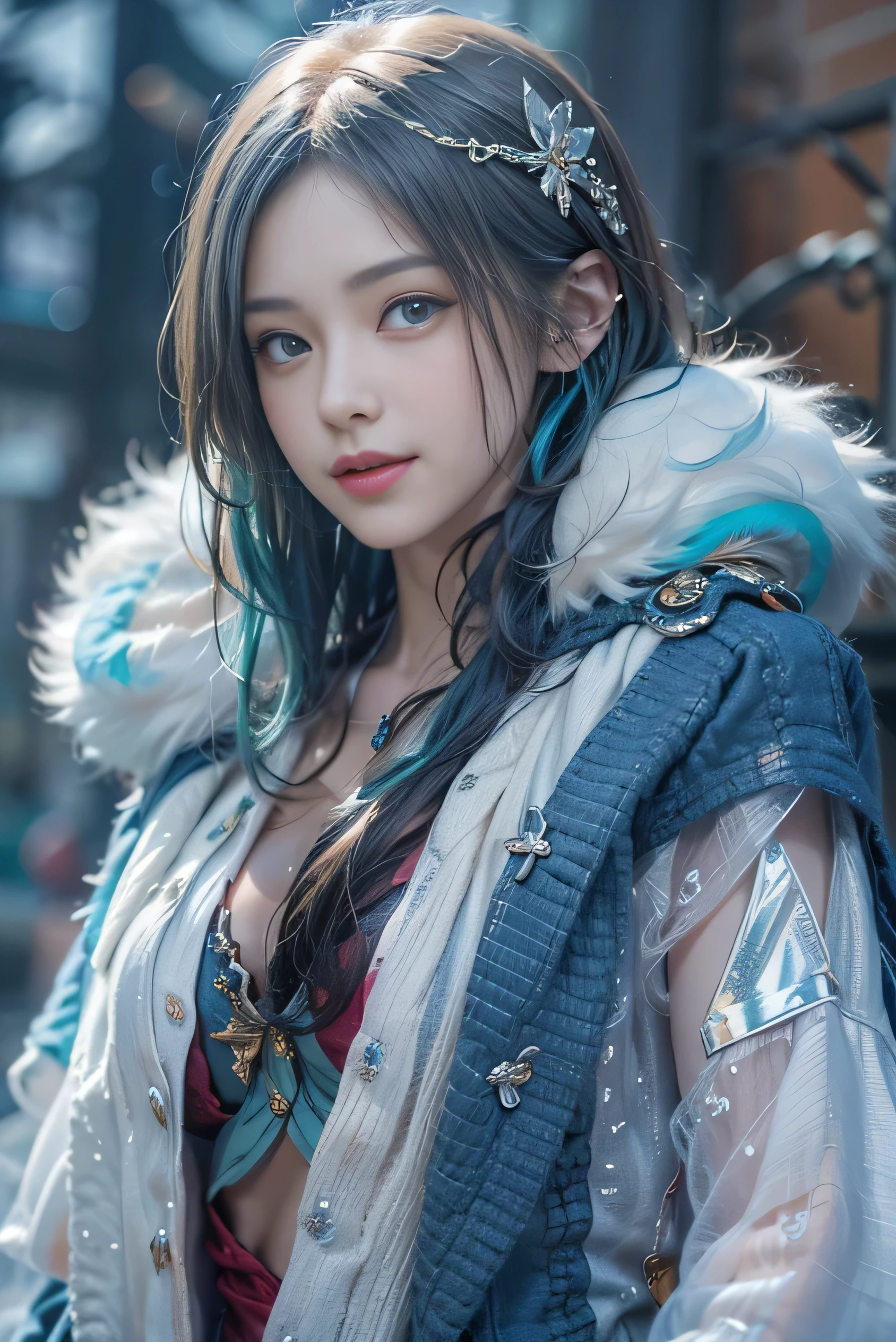 (photorealistic:1.8, highest quality:1.8,8K Masterpiece:1.8,High resolution,muste piece:1.8),A 23-year-old woman standing on a snow mountain,fantasy,(sexy mini dress、Transparent Shawl、Elegant earrings、choker), beautiful detailed blue eyes:1.7,double eyelid:1.6,beautiful skin:1.8, (looking at the camera:1.2),(Photo seen from below:1.3),(long Hair:1.2,Fluffy Bob Cut,Beautiful shining blue lime hair:1.5), expression(Sly Smile:1.3,face turns red:1.3),(Moderate chest:1.3),tracing(Seductive pose:1.5),background(snow scene:1.5,snow mountain:1.3,fairyland forest,Crystal Castle),(slender:1.2),(detailed perfect face),normal hands:1.5,normal finger:1:5,normal feet:1.5,(cameltoe)