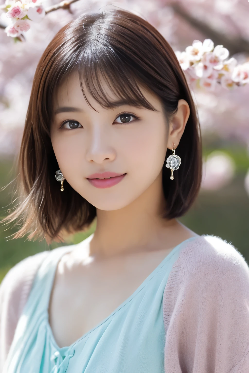 1 girl, (Spring outfit in pastel colors:1.2), beautiful japanese actress, 
looks great in the photo, Yukihime, long eyelashes, snowflake earrings,
(RAW photo, highest quality), (realistic, Photoreal:1.4), (table top), 
beautiful and detailed eyes, thick and beautiful lips, highly detailed eyes and face, 
BREAK
(A girl admiring plum blossoms:1.3), 
(Plum blossom), (blue sky),
dramatic lighting, great atmosphere, 
BREAK 
Perfect Anatomy, slender body, small, short hair, parted bangs, angel smile, 
Crystal Skin, clear eyes, Strobe photography, catch light