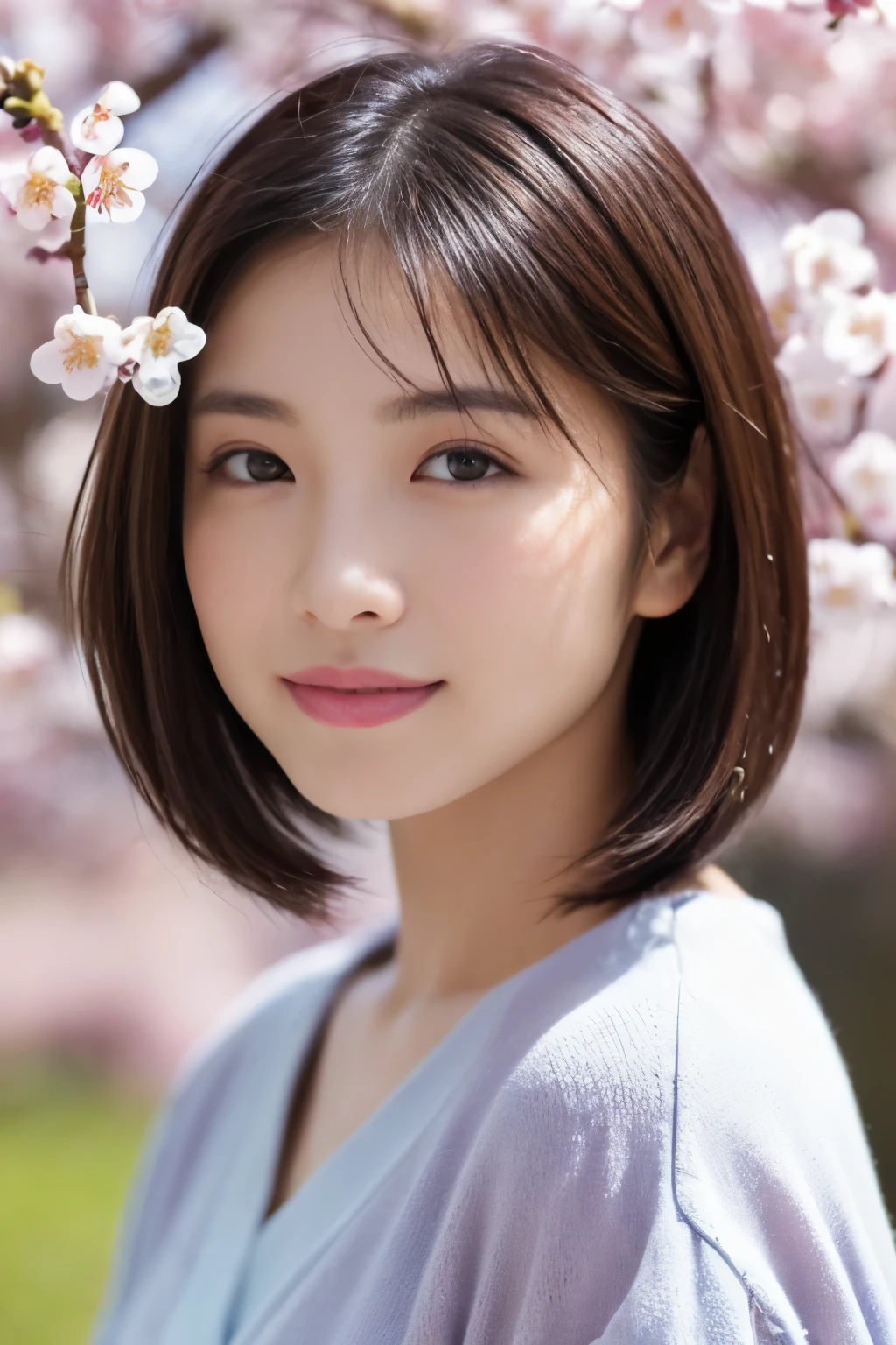 1 girl, (pastel color spring outfit:1.2), beautiful japanese actress, 
looks great in the photo, long eyelashes, Plum blossomのイヤリング, Plum blossom hair accessory,
(RAW photo, highest quality), (realistic, Photoreal:1.4), (table top), 
beautiful and detailed eyes, thick and beautiful lips, highly detailed eyes and face, 
BREAK
(A girl admiring plum blossoms:1.3), 
(Plum blossom), (blue sky),
dramatic lighting, great atmosphere, 
BREAK 
Perfect Anatomy, slender body, small, short hair, parted bangs, angel smile, 
Crystal Skin, clear eyes, Strobe photography, catch light