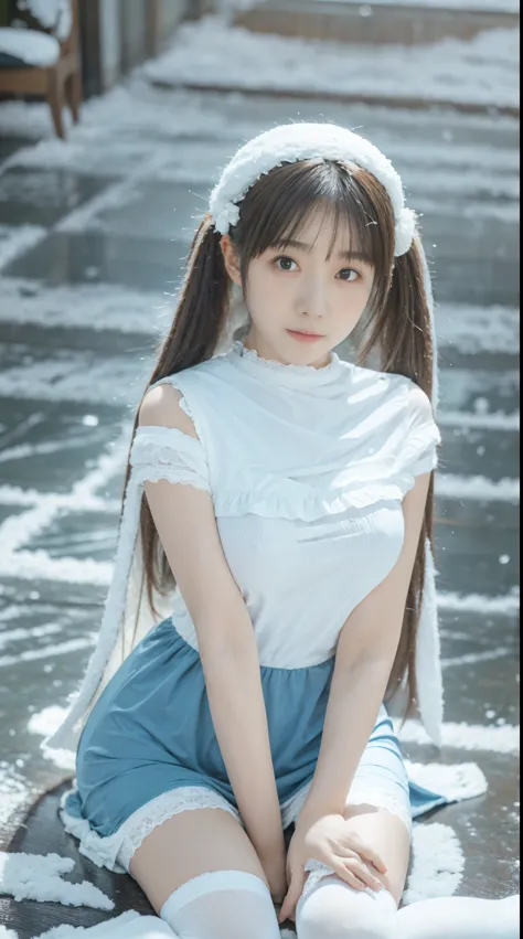 （8k， original photo， best quality， masterpiece：1.2），（realistically， Shoot real：1.4)
lolita costume，lace， Alice Gainsborough， sit on the floor，(cloak，external，covered with snow，snowfield) high quality， High detail skin， looking at the audience，