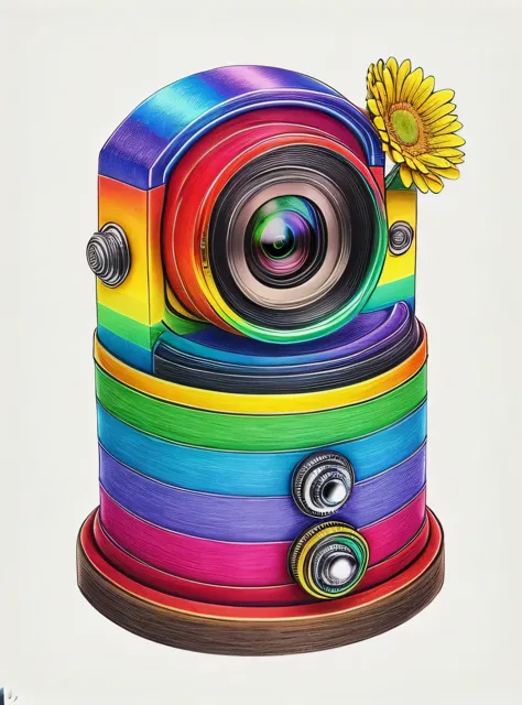 RainbowPencilRockAI camera with flowers