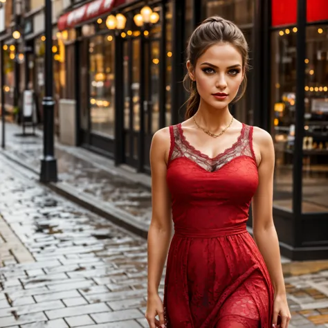 (best quality,8k, ((wearing lace maxi dress)),standing,red light district,highly detailed face and skin texture,detailed eyes,do...