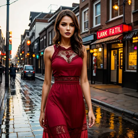 (best quality,8k, ((wearing lace maxi dress)),standing,red light district,highly detailed face and skin texture,detailed eyes,do...