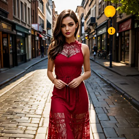 (best quality,8k, ((wearing lace maxi dress)),standing,red light district,highly detailed face and skin texture,detailed eyes,do...