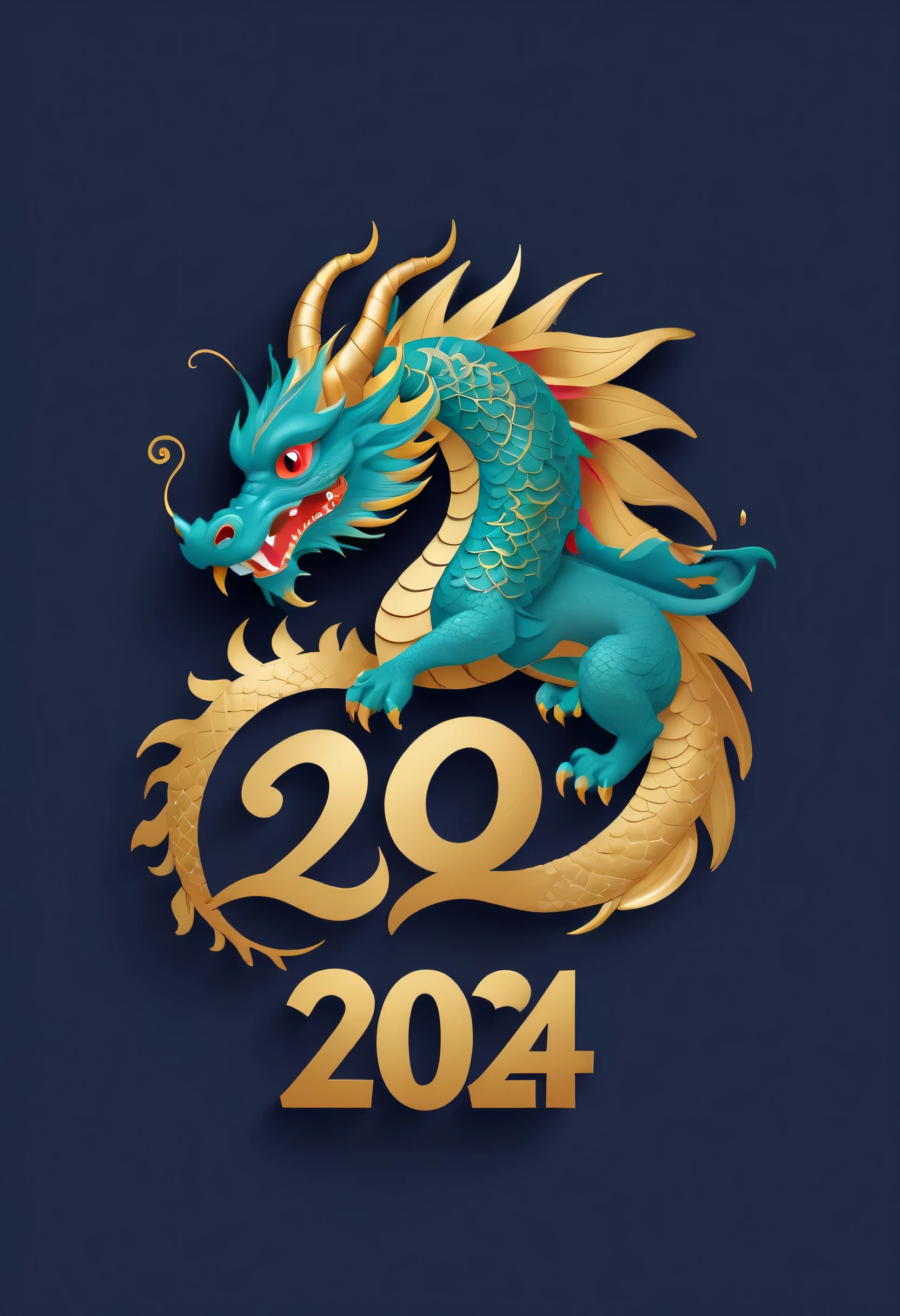 logo "2024", The text is "2024", 创意font设计, font, Chinese dragon, Message card design, Fantastic letters shaped animals, magical creatures, txt says "2024"