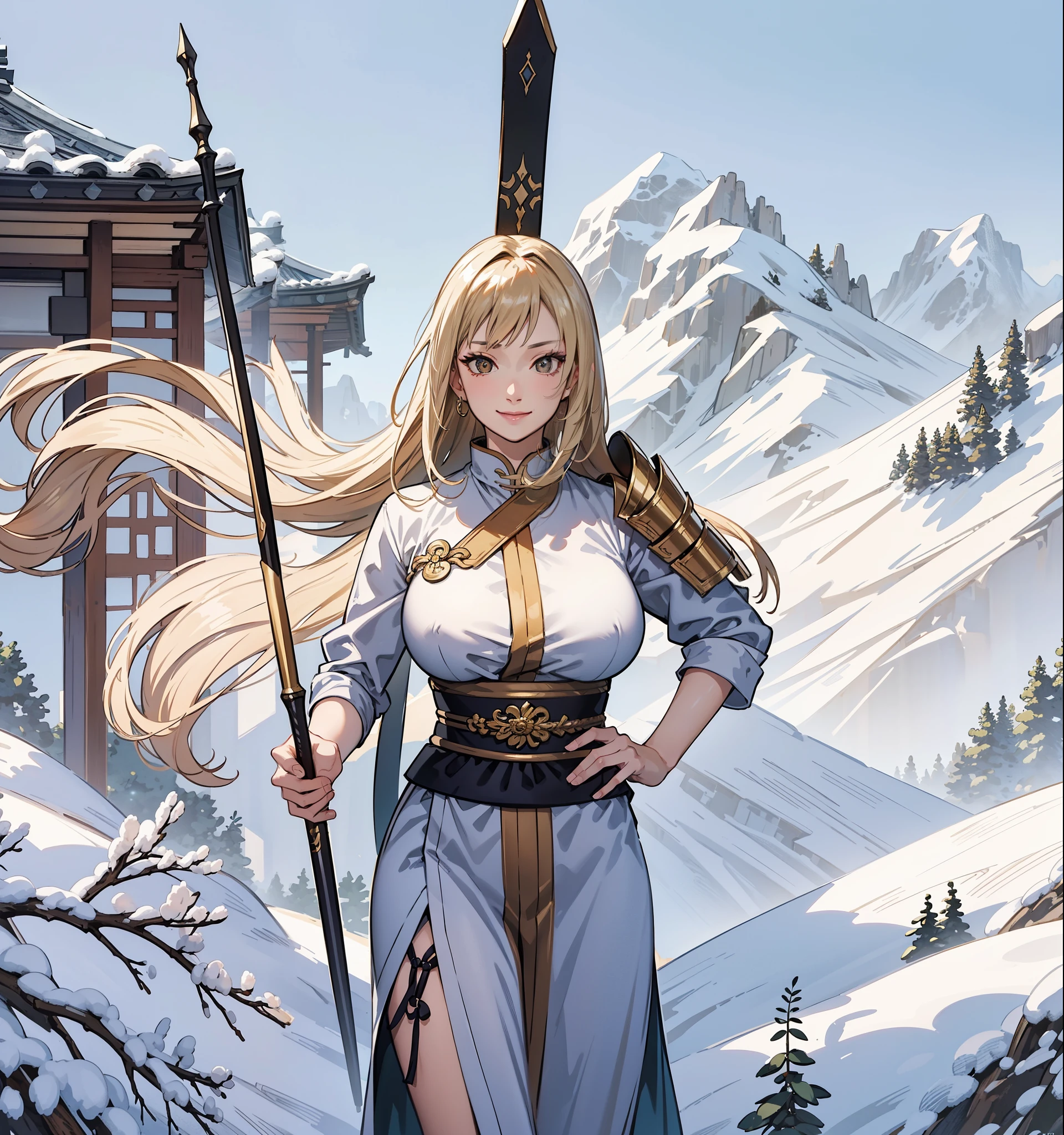 8K, best quality, best quality, official art, Stunning beauty and aesthetics, a very detailed, The best masterpiece in history that transcends the limits, Breathtaking and beautiful lights:1.2),Female，smile，Wearing golden armor，Costumes of the Three Kingdoms period，Chinese armor，wearing a helmet，no background，Narrow your eyes，Squint，seductive，smile，色迷迷smile，holding a spear