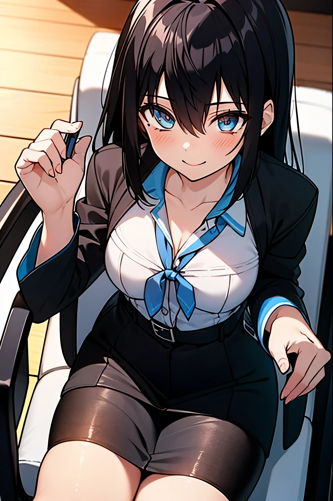 Anime girl sitting in chair with her hands in her pockets - SeaArt AI