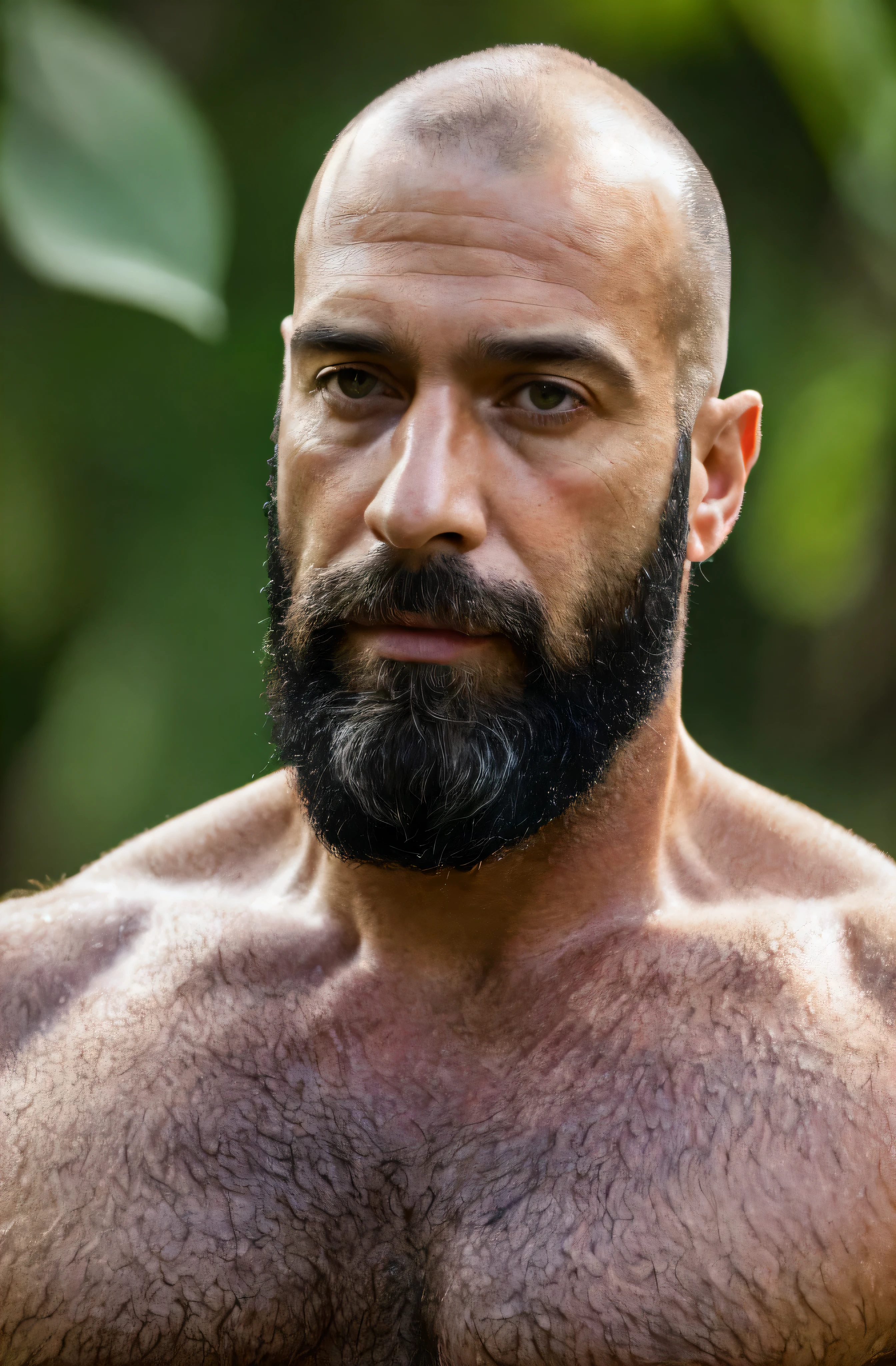 A close up of a man with a beard and no shirt - SeaArt AI