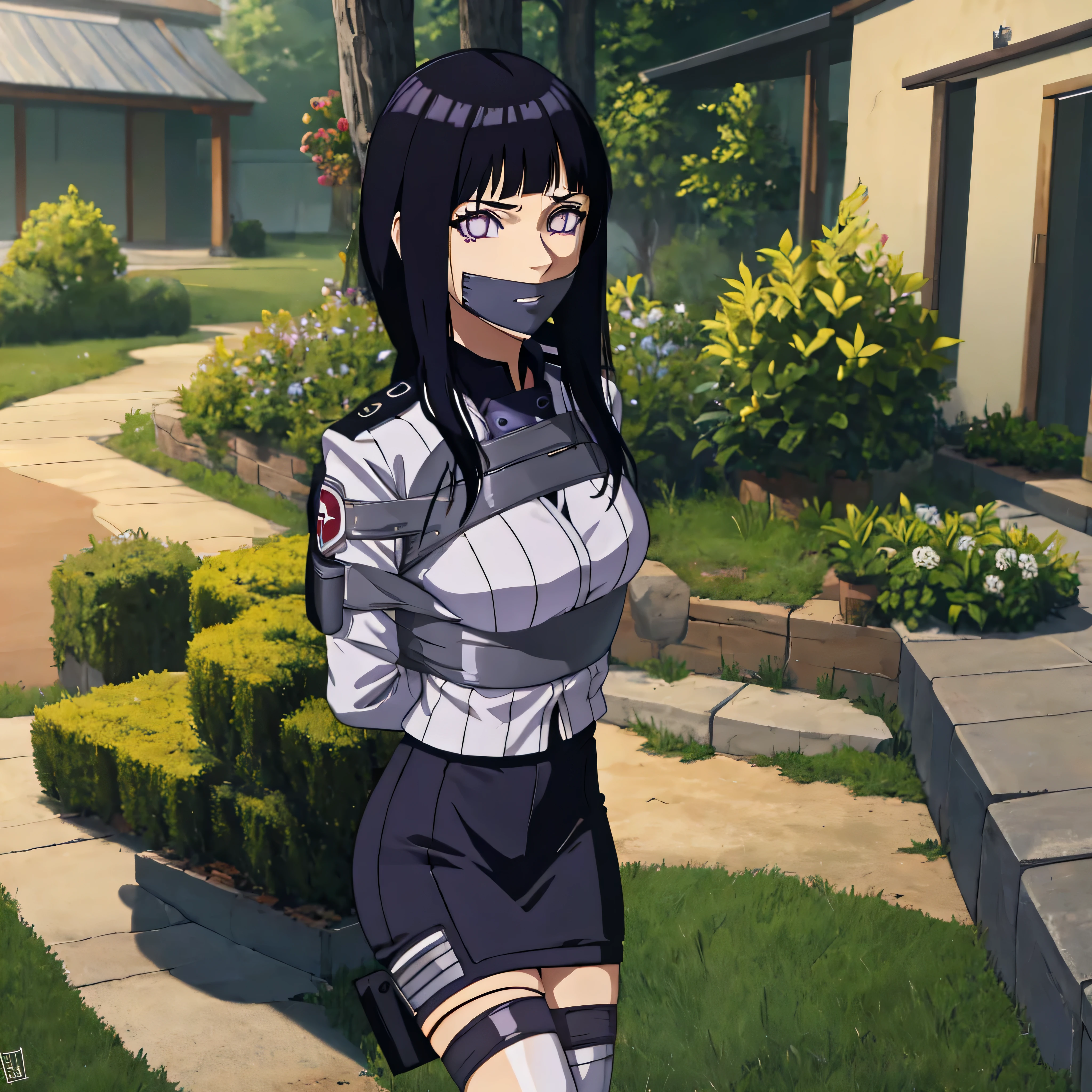 Anime girl in uniform standing in front of a house - SeaArt AI