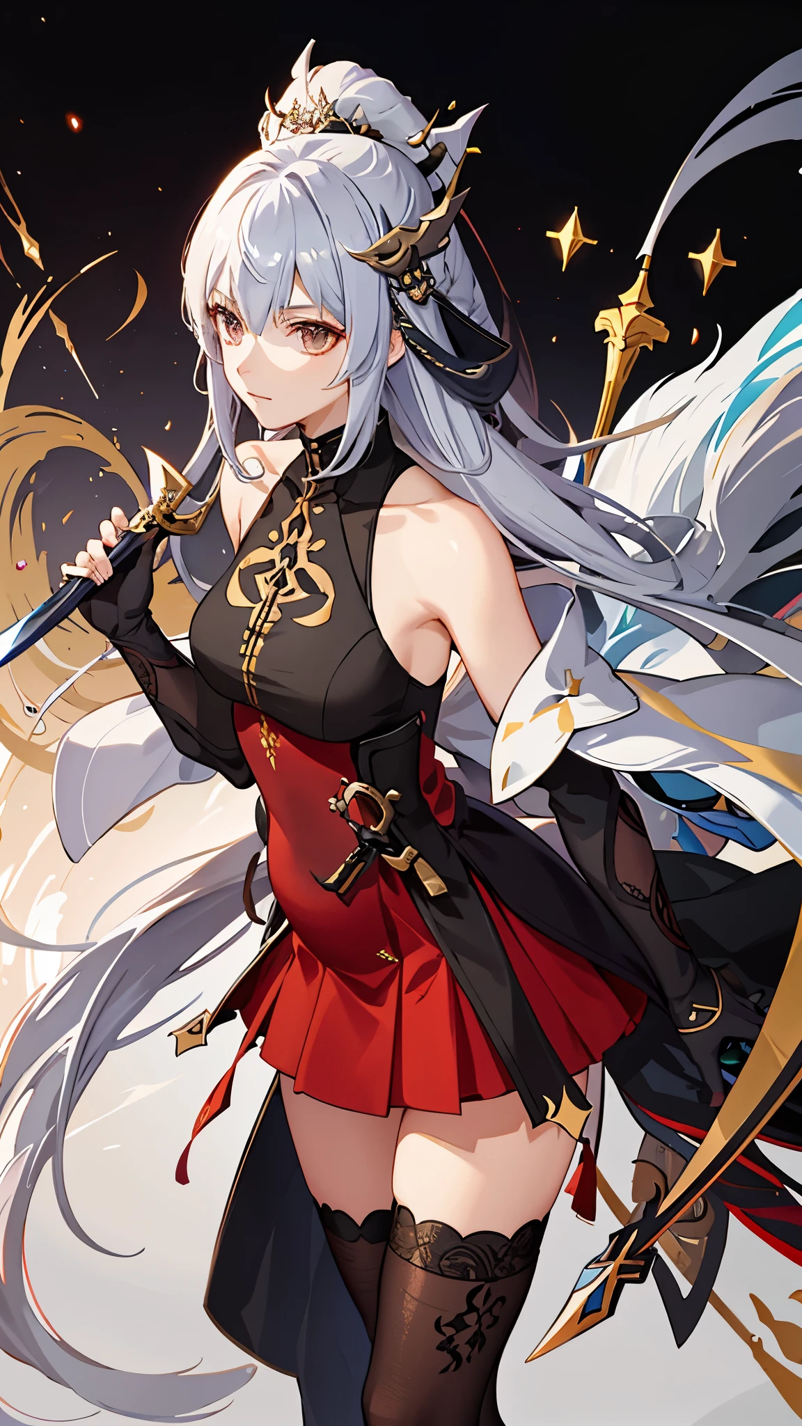 Anime girl with long white hair and black dress holding a sword - SeaArt AI