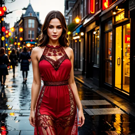 (best quality,8k, ((wearing lace maxi dress)),standing,red light district,highly detailed face and skin texture,detailed eyes,do...