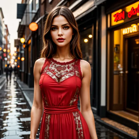 (best quality,8k, ((wearing lace maxi dress)),standing,red light district,highly detailed face and skin texture,detailed eyes,do...