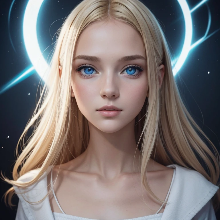 Créez le portrait en pied d'une jeune femme blonde, assez grande, aux yeux bleus. L'image doit être réalisée dans un style réaliste avec une attention particulière aux détails. Utilisez une lumière distincte et chaleureuse pour mettre en valeur les traits du visage de la jeune femme. Le fond de l'image doit être blanc et vous pouvez utiliser des effets de lumière volumétrique pour ajouter une ambiance rêveuse. Veillez à ce que l'image soit hyper-détaillée et utilisez une résolution de 4K pour un rendu optimal