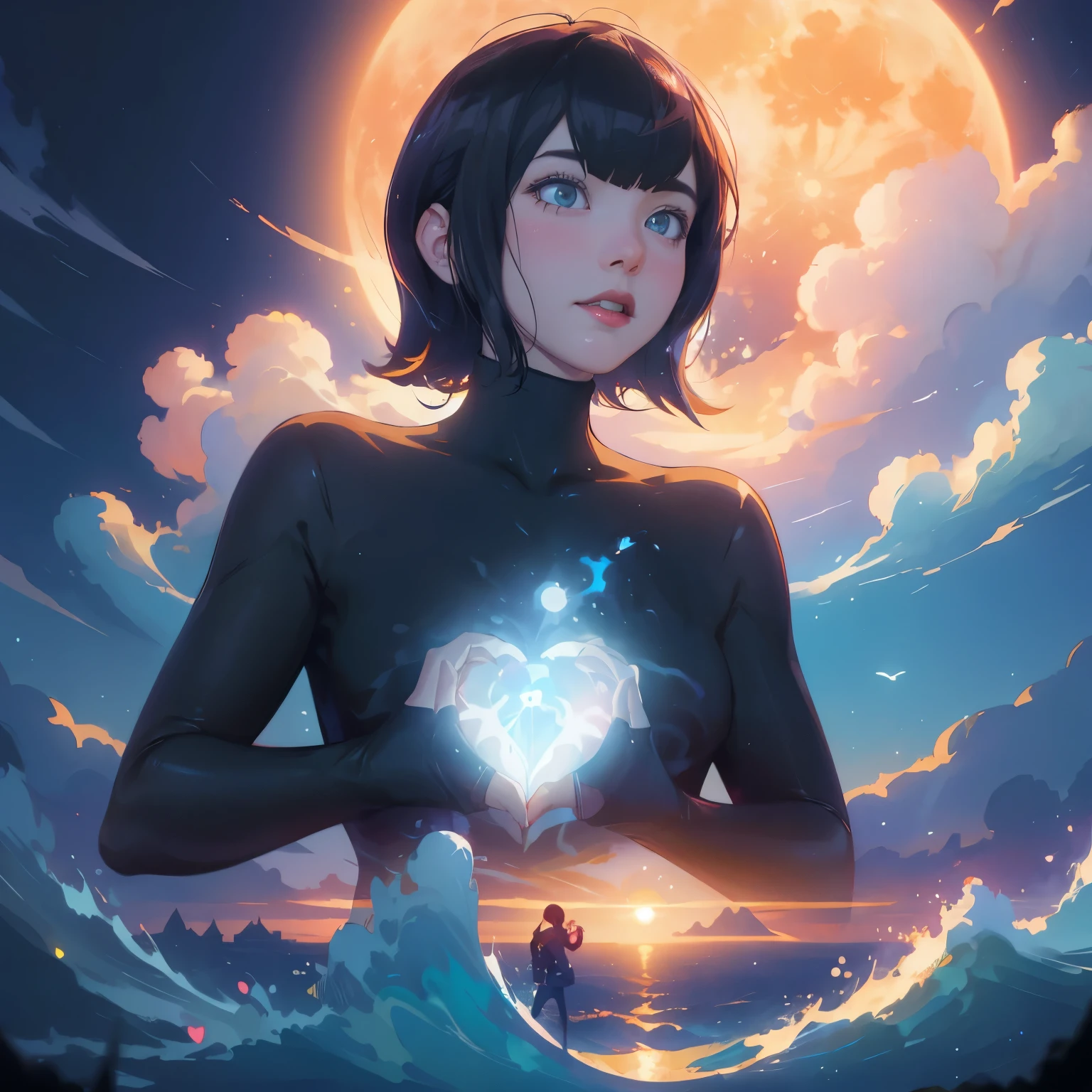 anime girl holding a heart in front of a full moon, artgerm and atey ghailan, rhads and lois van baarle, neoartcore and charlie bowater, alena aenami and artgerm, artgerm and ilya kuvshinov, makoto shinkai cyril rolando, jen bartel, inspired by Ross Tran