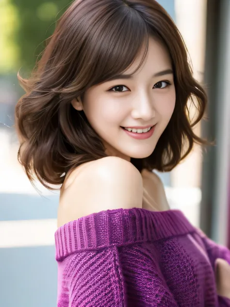 adorable, japanese girl,   stand upright and straddle, off shoulder sweater , (smile:0.7),  curly hair, hair scrunchie,  long hair,  (highly detailed skin), (highest quality:1.0), (ultra high resolution:1.0) ,(realistic:1.0), (Super detailed:1.0), (8k, RAW...