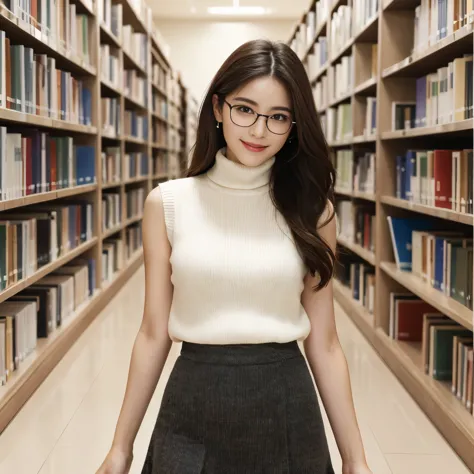 (highest quality、table top、8k、best image quality、Award-winning work)、one beautiful woman、25 years old、alone、perfect beautiful composition、that&#39;s right、(emphasize body line:1.1)、(Perfect Turtleneck Sleeveless Knit Sweater:1.1)、(Elegant melton fabric tig...