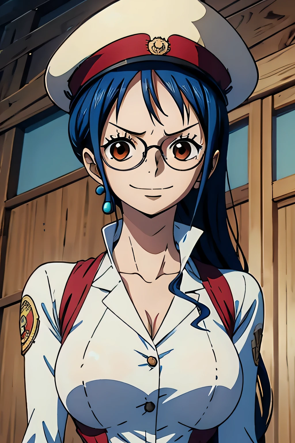 Anime girl in sailor outfit with glasses and a hat - SeaArt AI