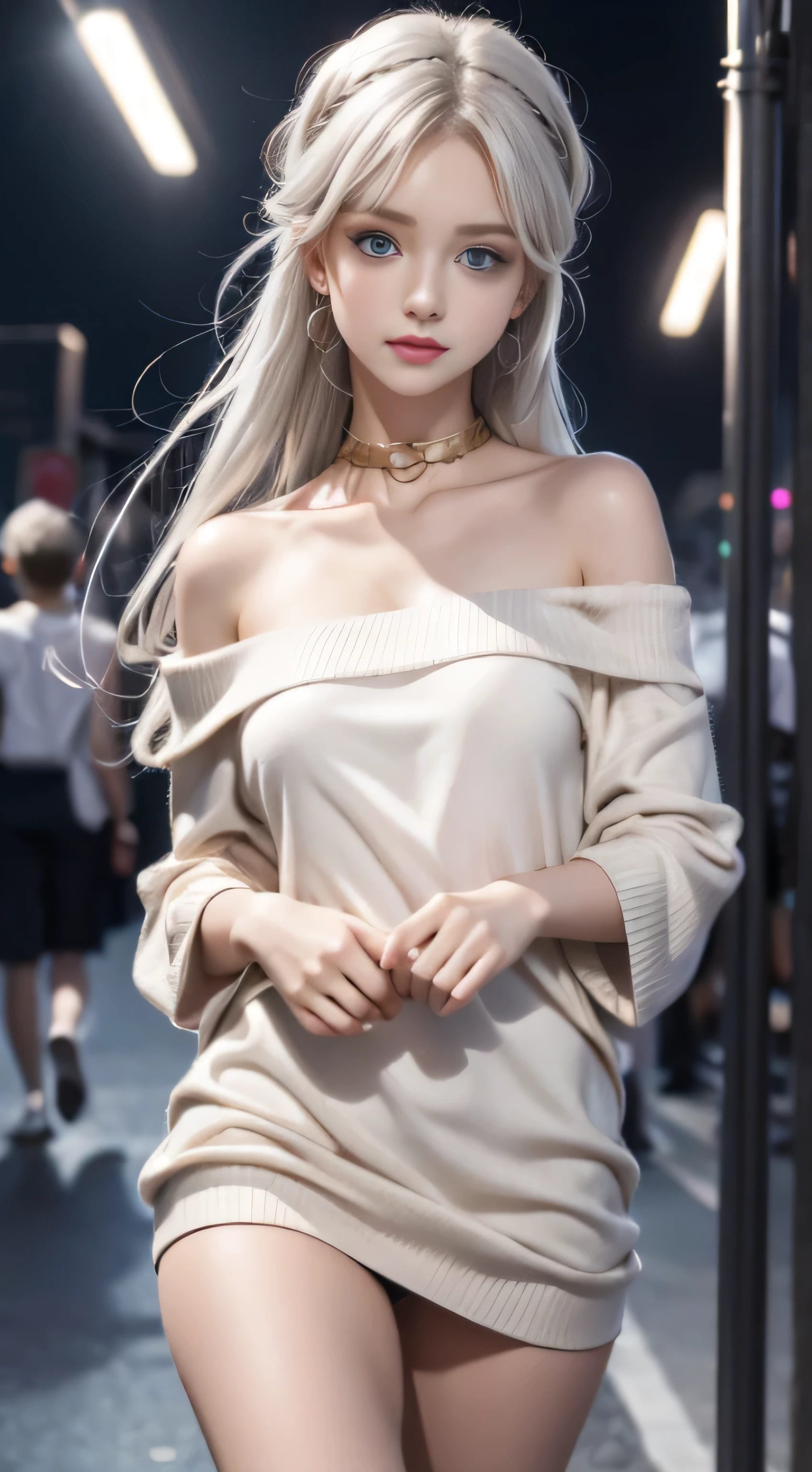 double whirlwind pattern design clothes，iris heterochromatic pupil，silver haired girl，free high resolution,off shoulder、