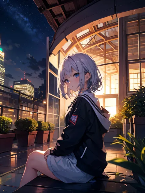 highest quality, masterpiece, very detailed, detailed background, anime, 1 girl, young girl, short girl, SF, SF, outdoors, night...