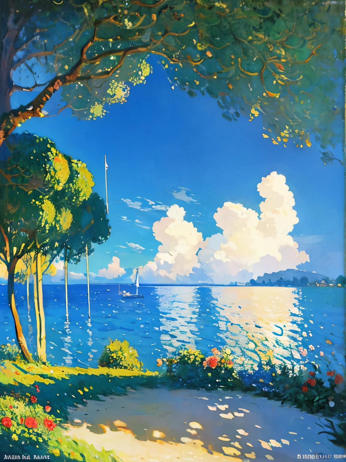 クロード・モネのスタイルで描かれた、ハワイ諸島の美しい油彩画の風景, 公式アート, 印象派