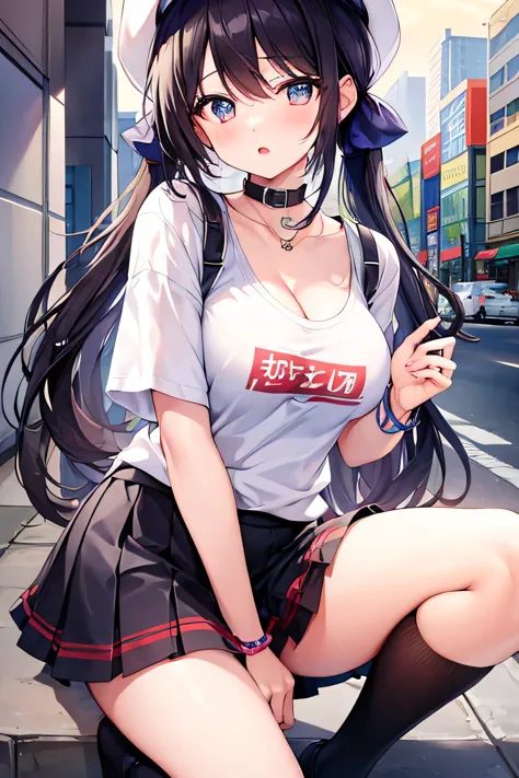 masterpiece、Highest image quality、ultra high resolution、teen schoolgirl with big tits、twin tail hairstyle、black hair、red face、mo...