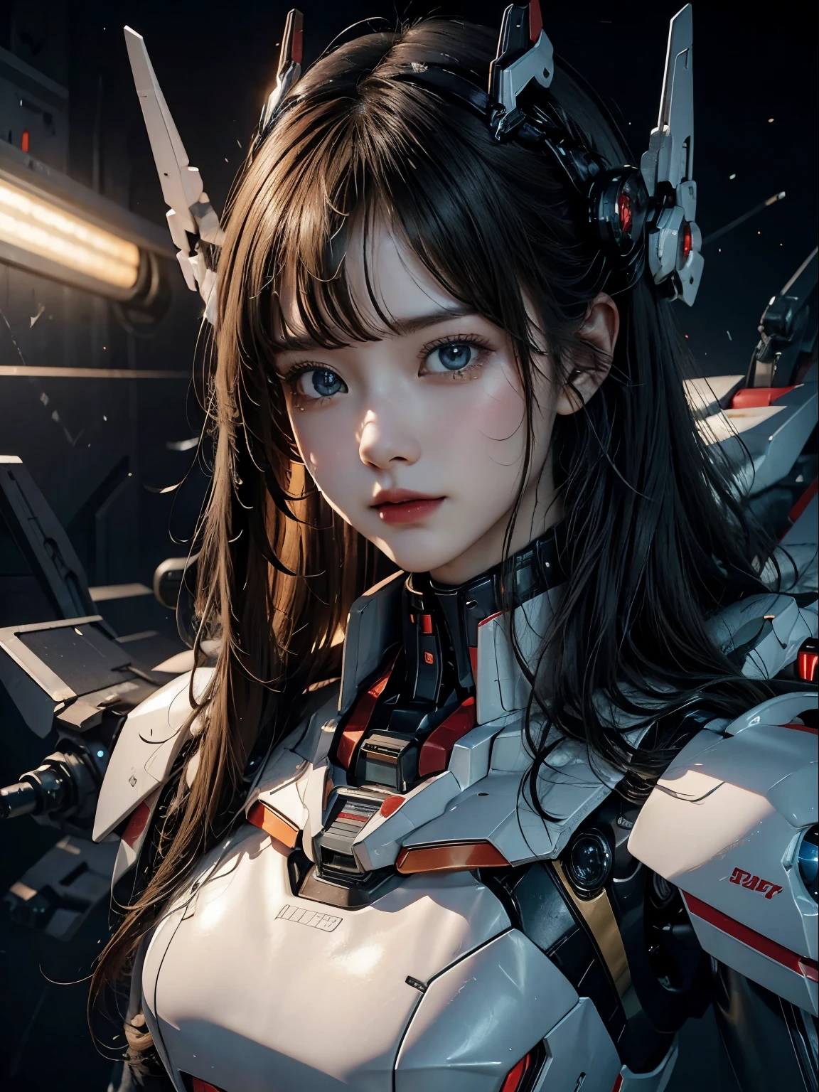  Super detailed, advanced details, high quality, 最high quality, High resolution, 1080P, hard disk, beautiful,(gundam),beautifulサイボーグの女性,Mecha cyborg girl,battle mode,Mecha body girl,彼女は未来的なgundamメカを身に着けています,Full body view from the front