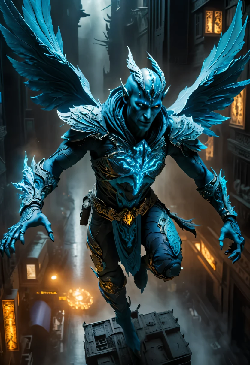 actual photo of raziel (flight:1.3) in dark city, dark fantasy style, ,high resolution, (detailed actual image:1), Crazy details, soft, hero, (expressive face, Detailed face:1), (actual:1), (photoactual, photo-actual:1), full color, (3d:1), (Very detailed:1.2), masterpiece, 8K Ultra HD,