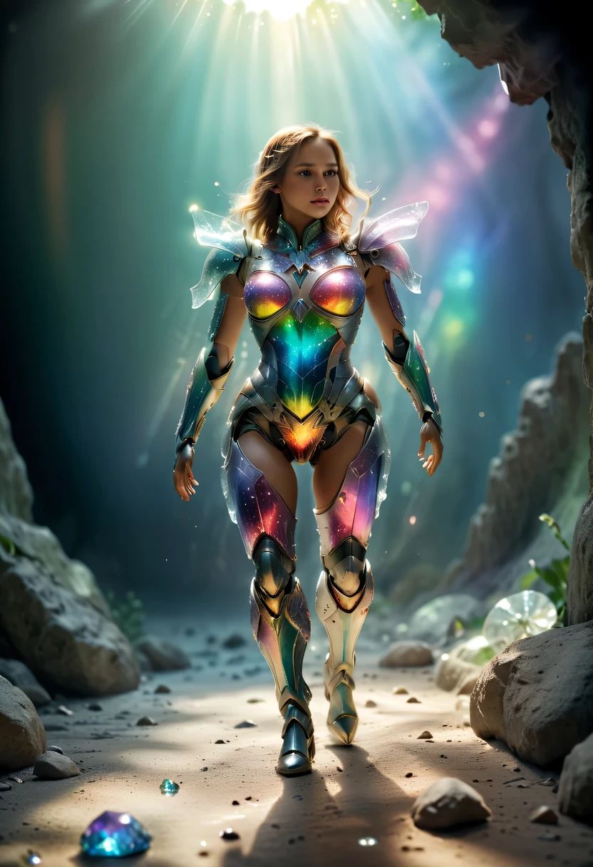 transparent armor,Sequins,colored Light,crystal, Glass, transparent, (actual), masterpiece, best quality, Light, natural shadow, highest detail, Professional photography, Detailed background, depth of field, super crazy details, complicated, beautiful, subsurface scattering, dynamic perspective, 直至沿着宇宙中的crystal之路行走, 直到被阳Light照亮&#39;s-ray, stars twinkling around, Comet and planet fLight, magical bright picture,