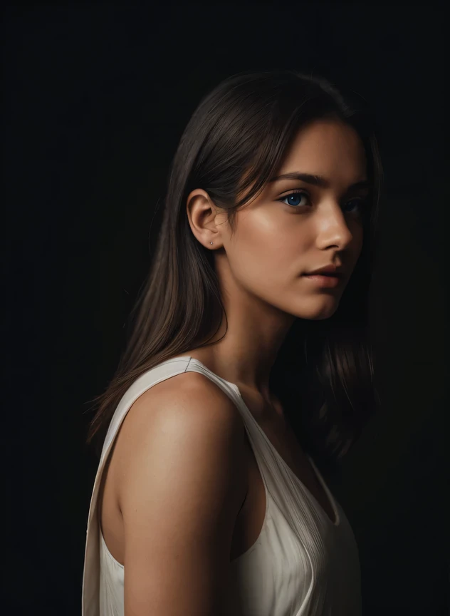 (full body, editorial photograph of a 21-year-old woman), (highly detailed face:1.4) (smile:0.7) (background inside dark, moody, private study:1.3) POV, by Lee Jeffries, Nikon d850, film stock photograph ,4 Kodak Portra 400 , camera f1.6 lens , rich colors ,hyper-realistic ,lifelike texture, dramatic lighting, cine still 800, woman, wearing a fashion dress,side view, landscape, side picture,