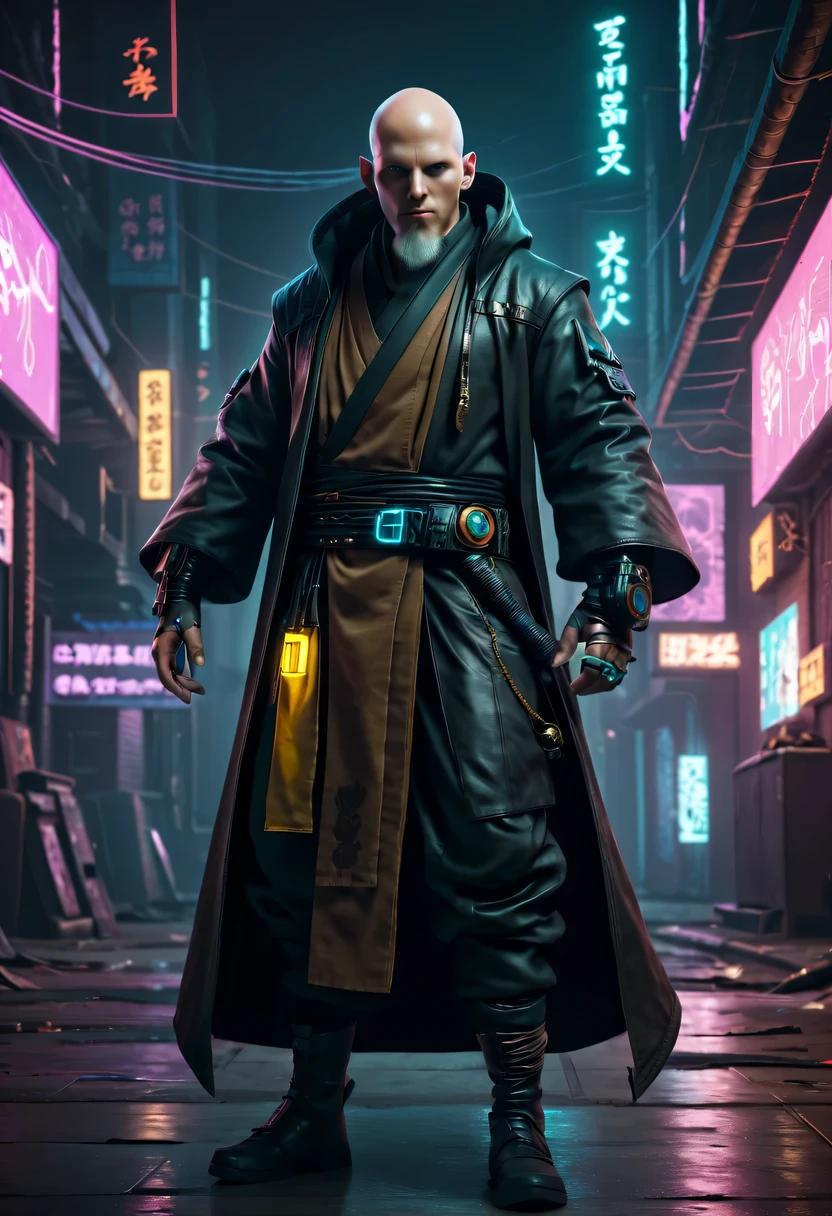 sh4g0d style cyberpunk wizard，bald，monk
